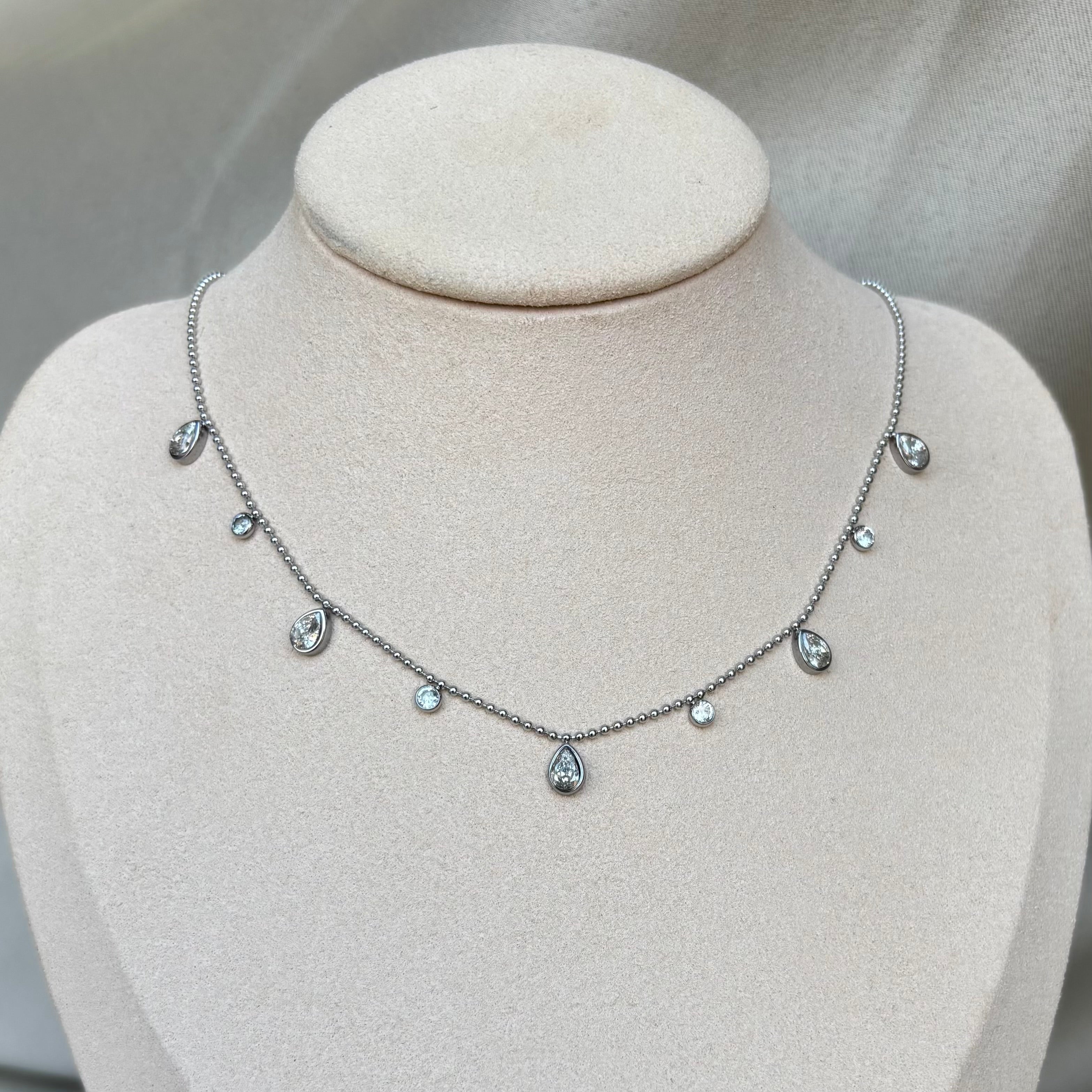 Teardrop Stone Silver Necklace