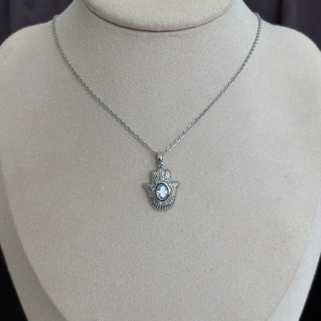 Silver Taşlı Hamsa Kolye