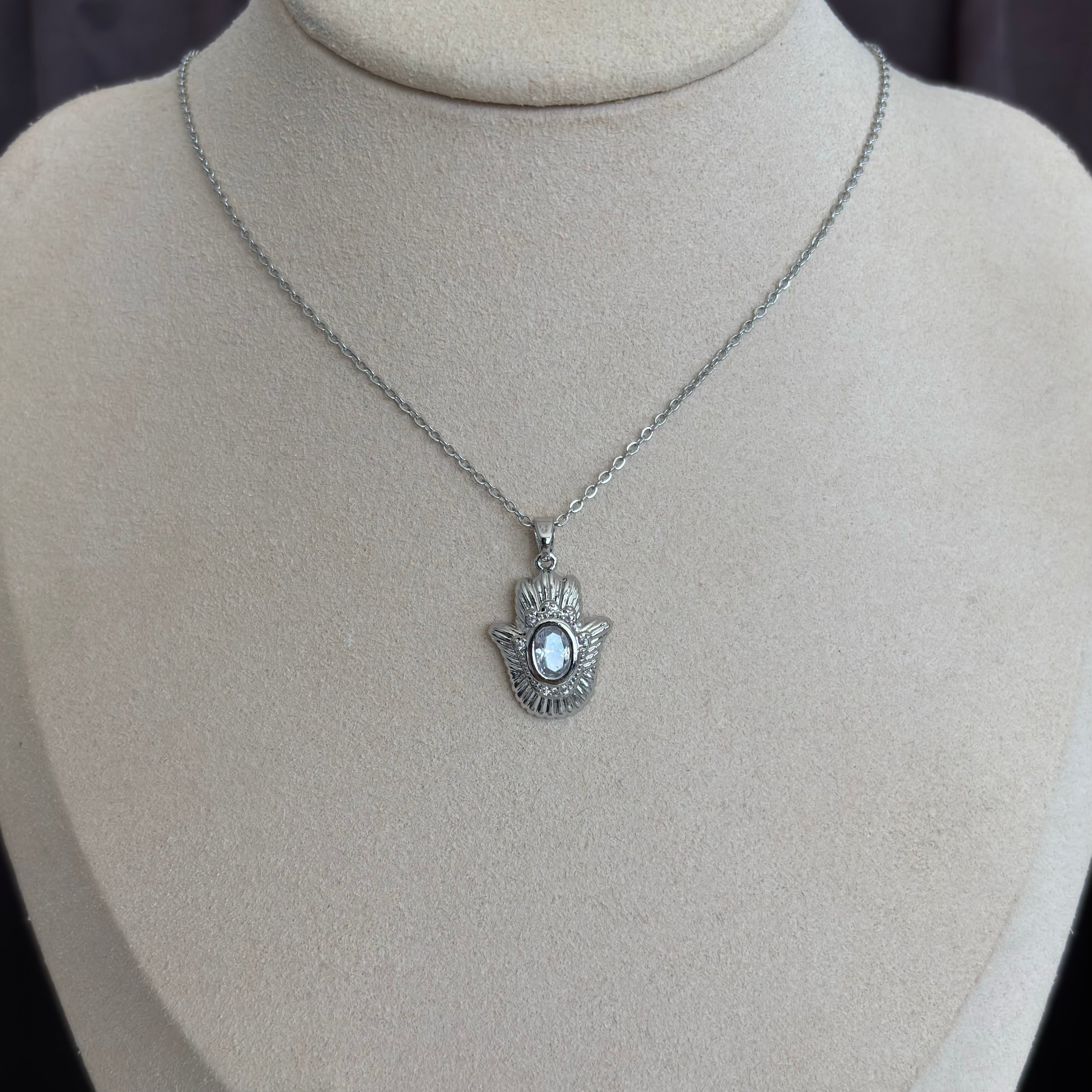 Silver Taşlı Hamsa Kolye