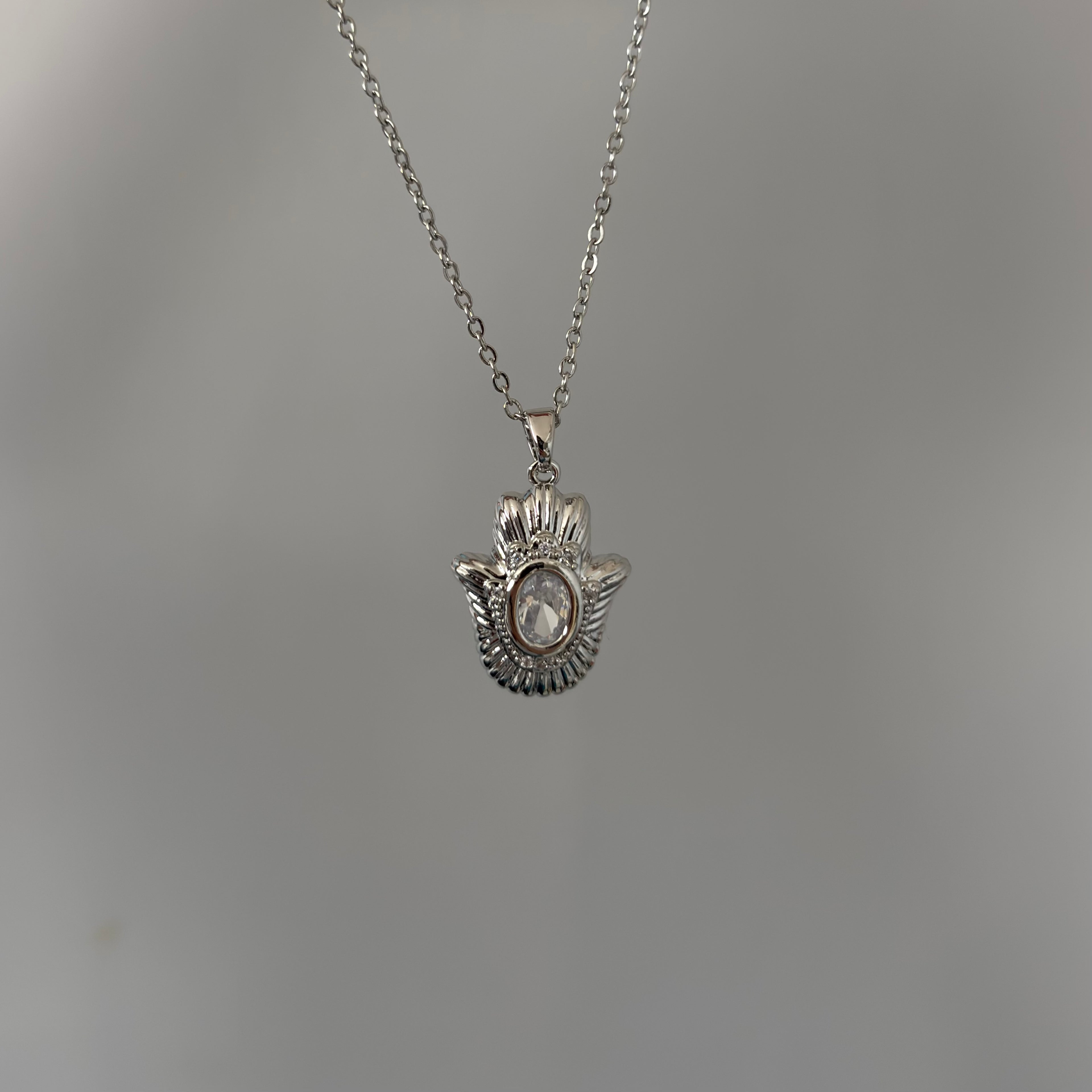 Silver Taşlı Hamsa Kolye