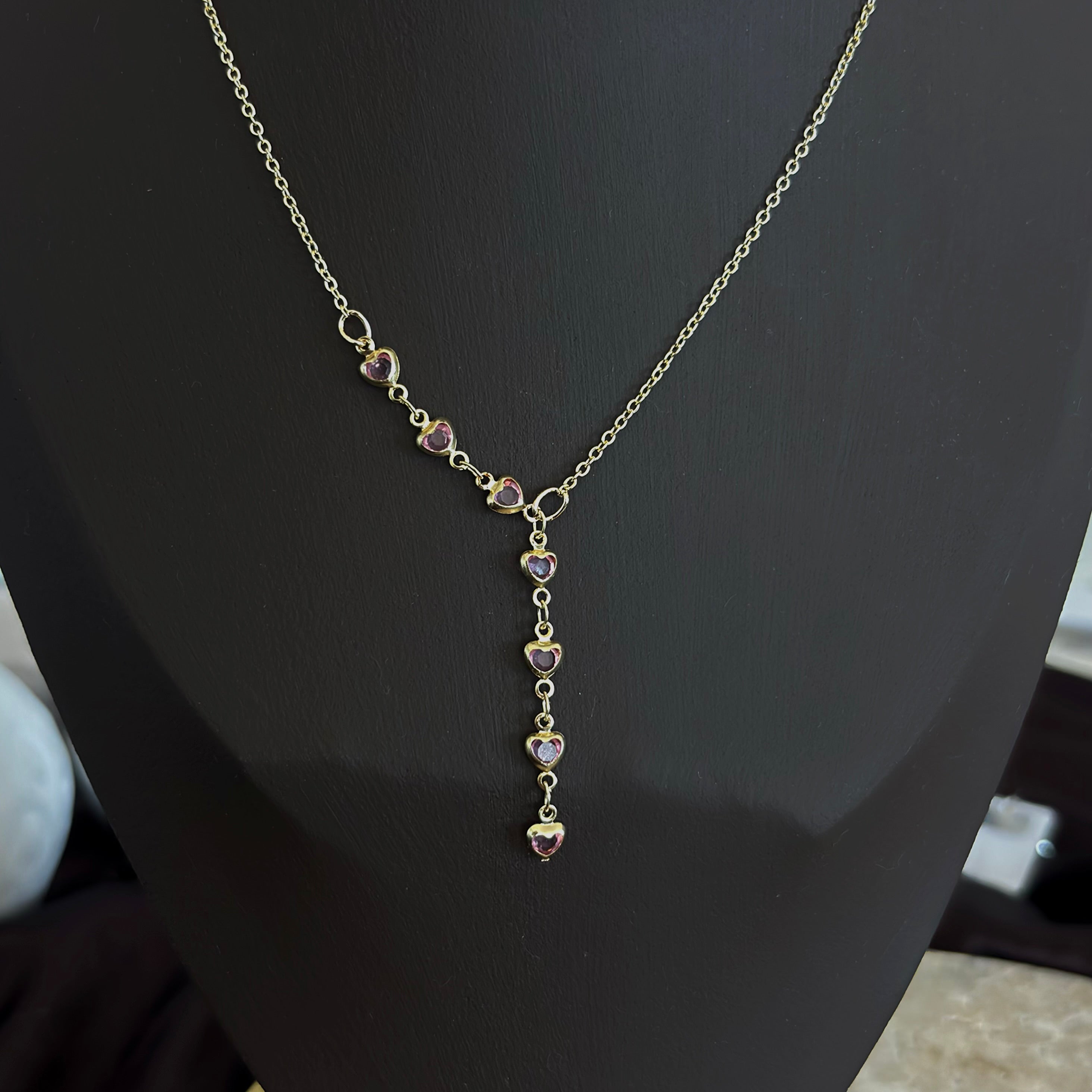 Pembe Taşlı Y Kolye