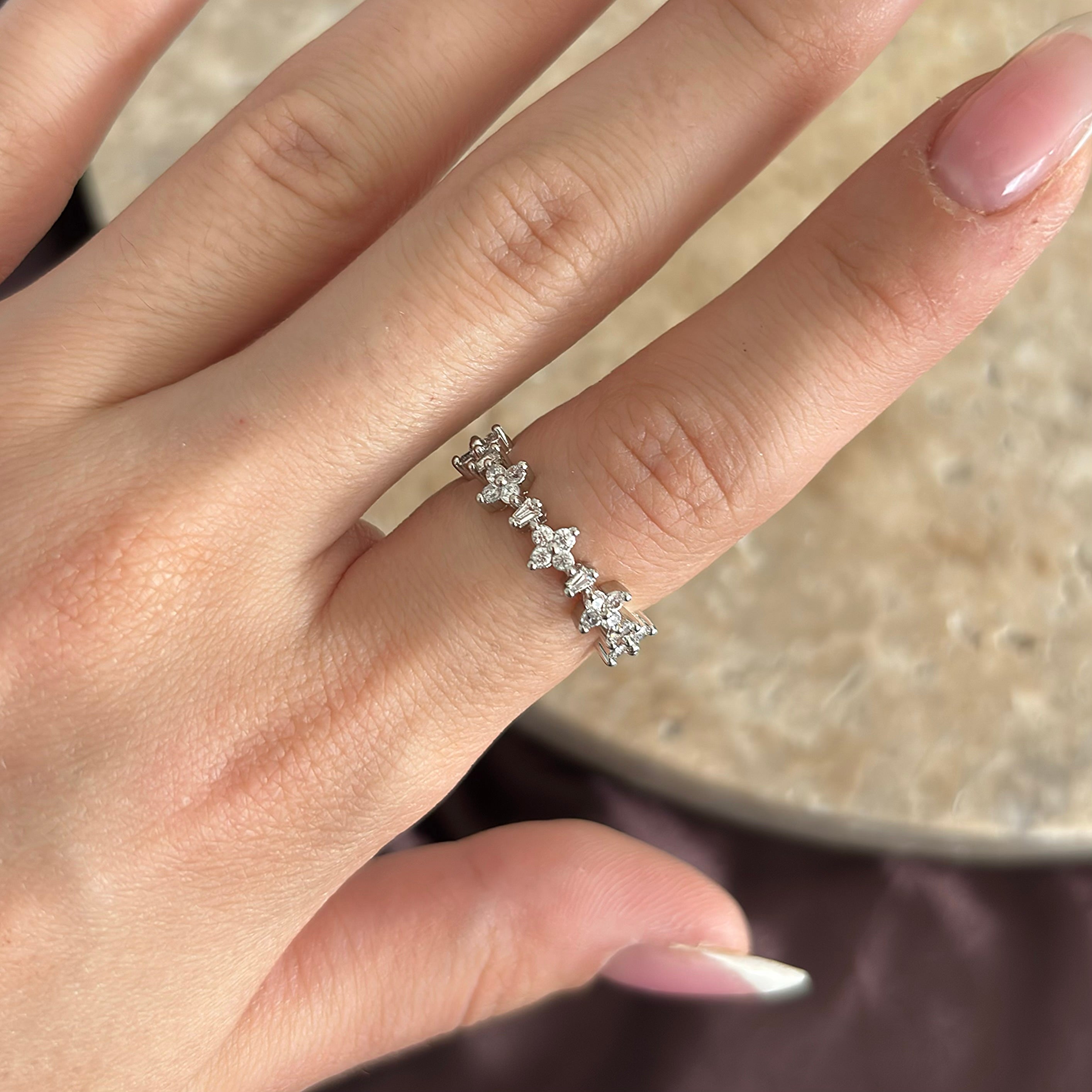 Stone Flower Silver Ring