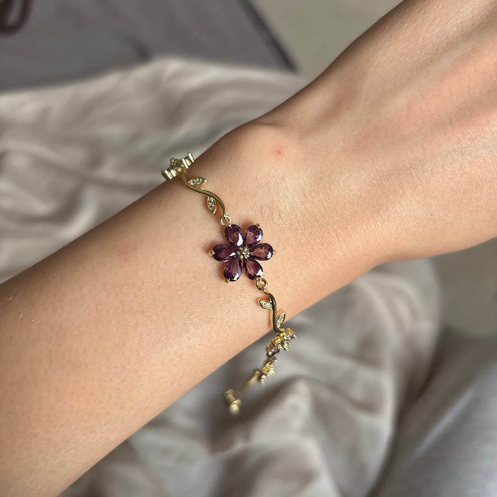Gold Purple Flowers Bileklik