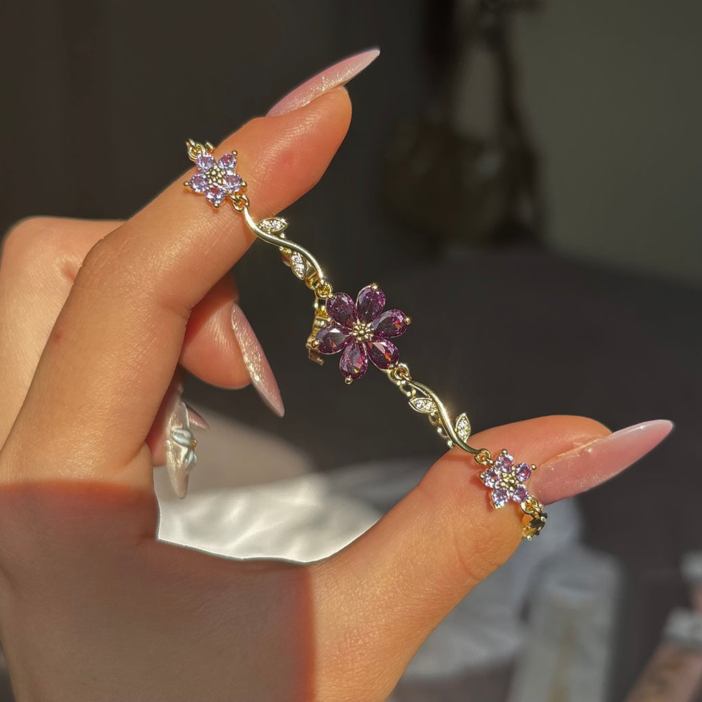 Gold Purple Flowers Bileklik