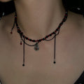 Bordo Zincir Detaylı Gotik Kolye