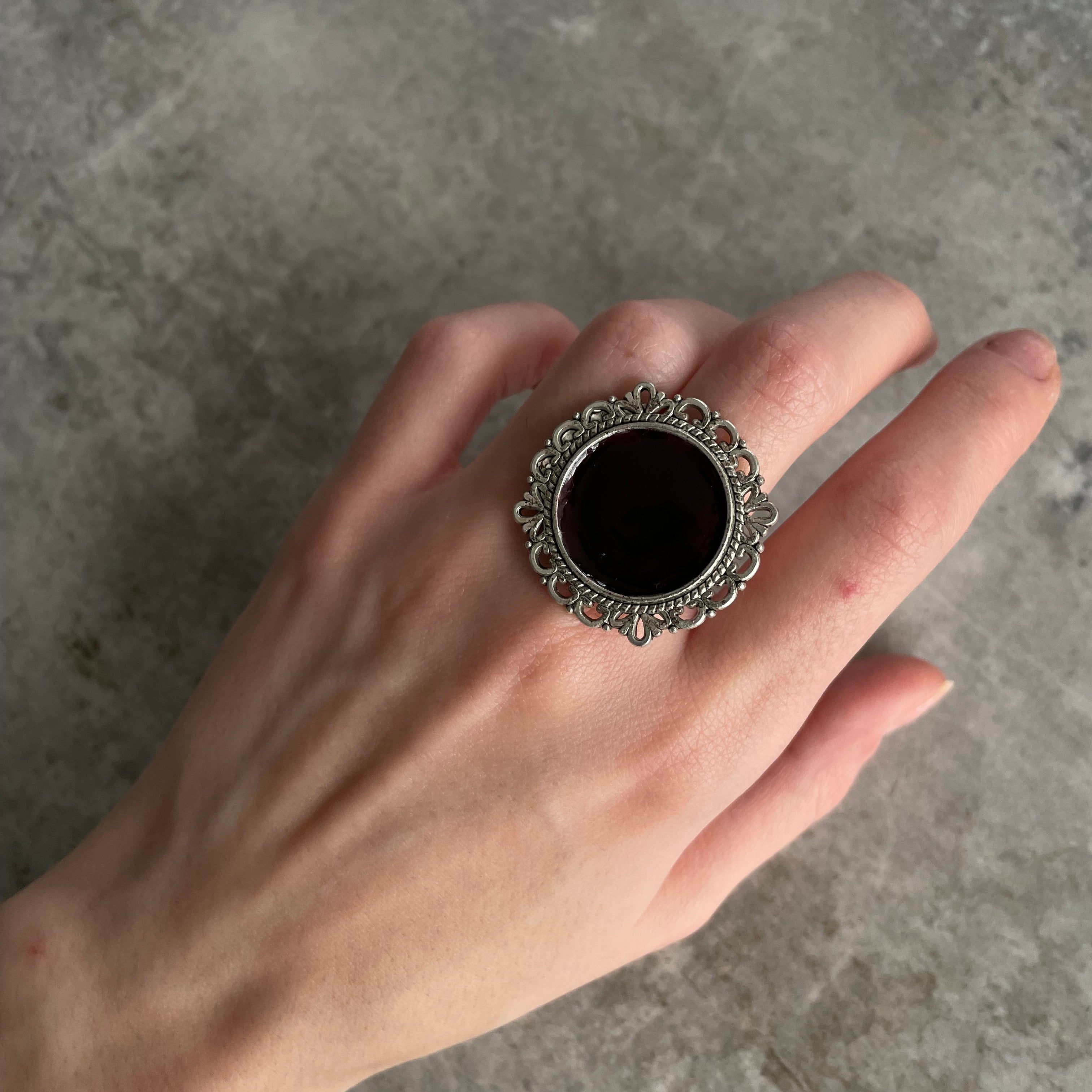 Silver Dark Burgundy Ring